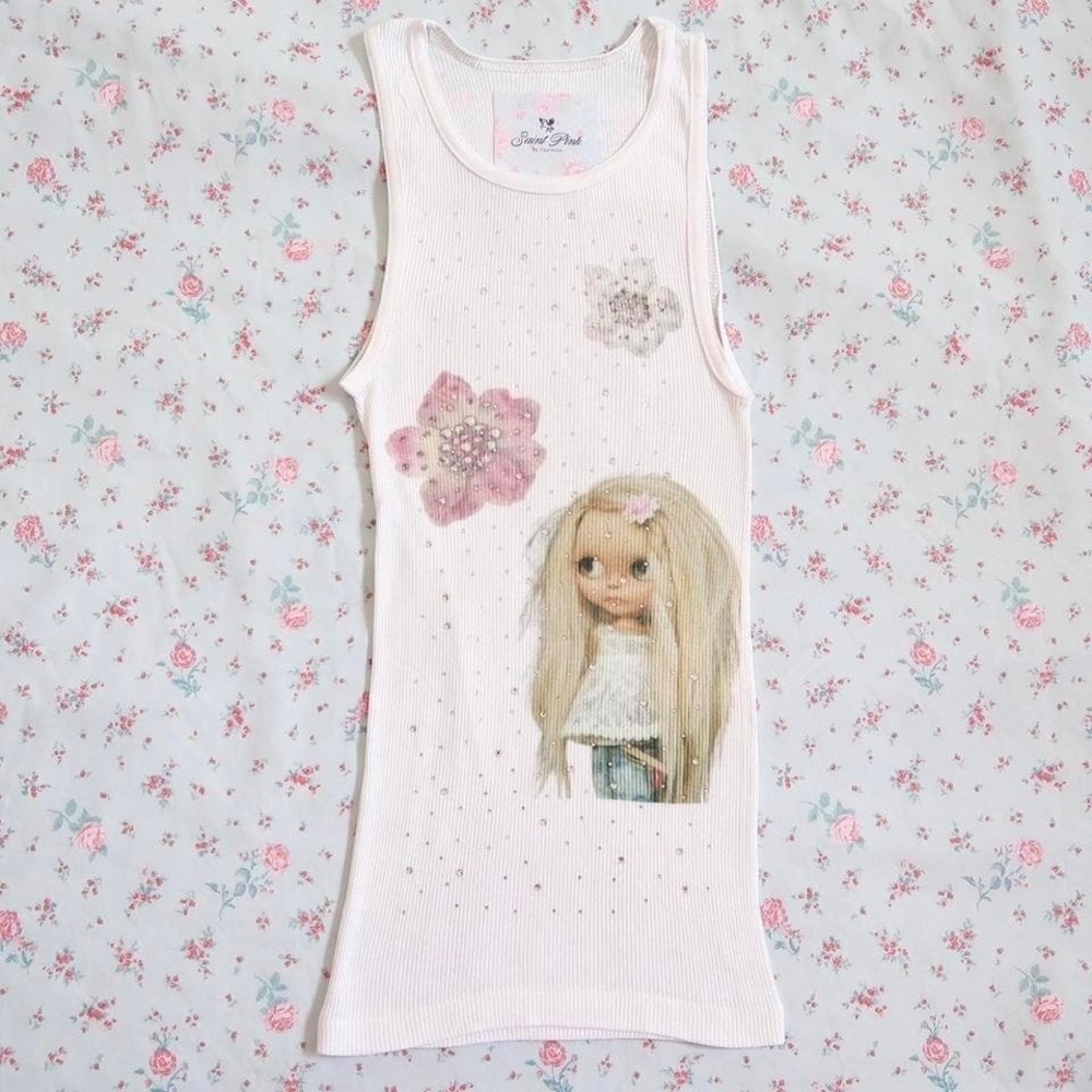 doll flower rhinestone tank top